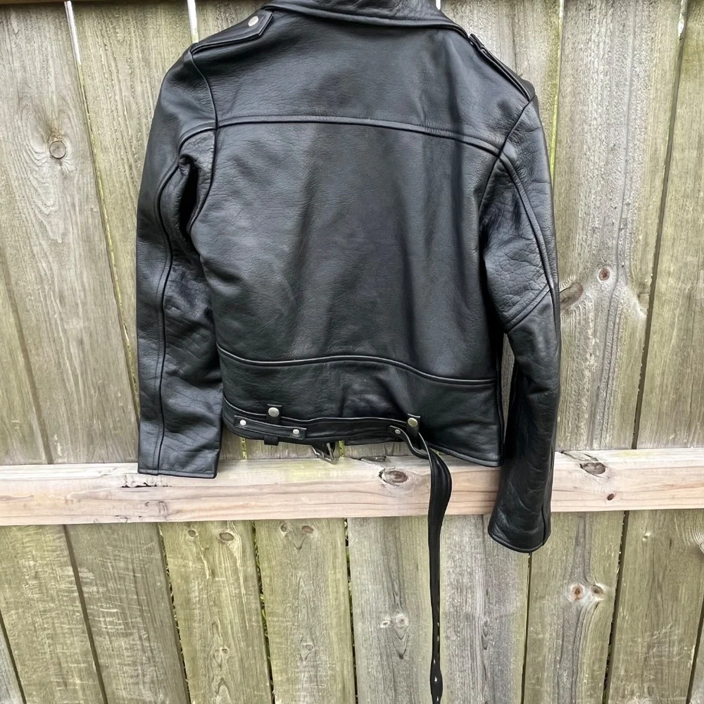 Straight To Hell Black Leather Moto Jacket Size L - Picture 9 of 12